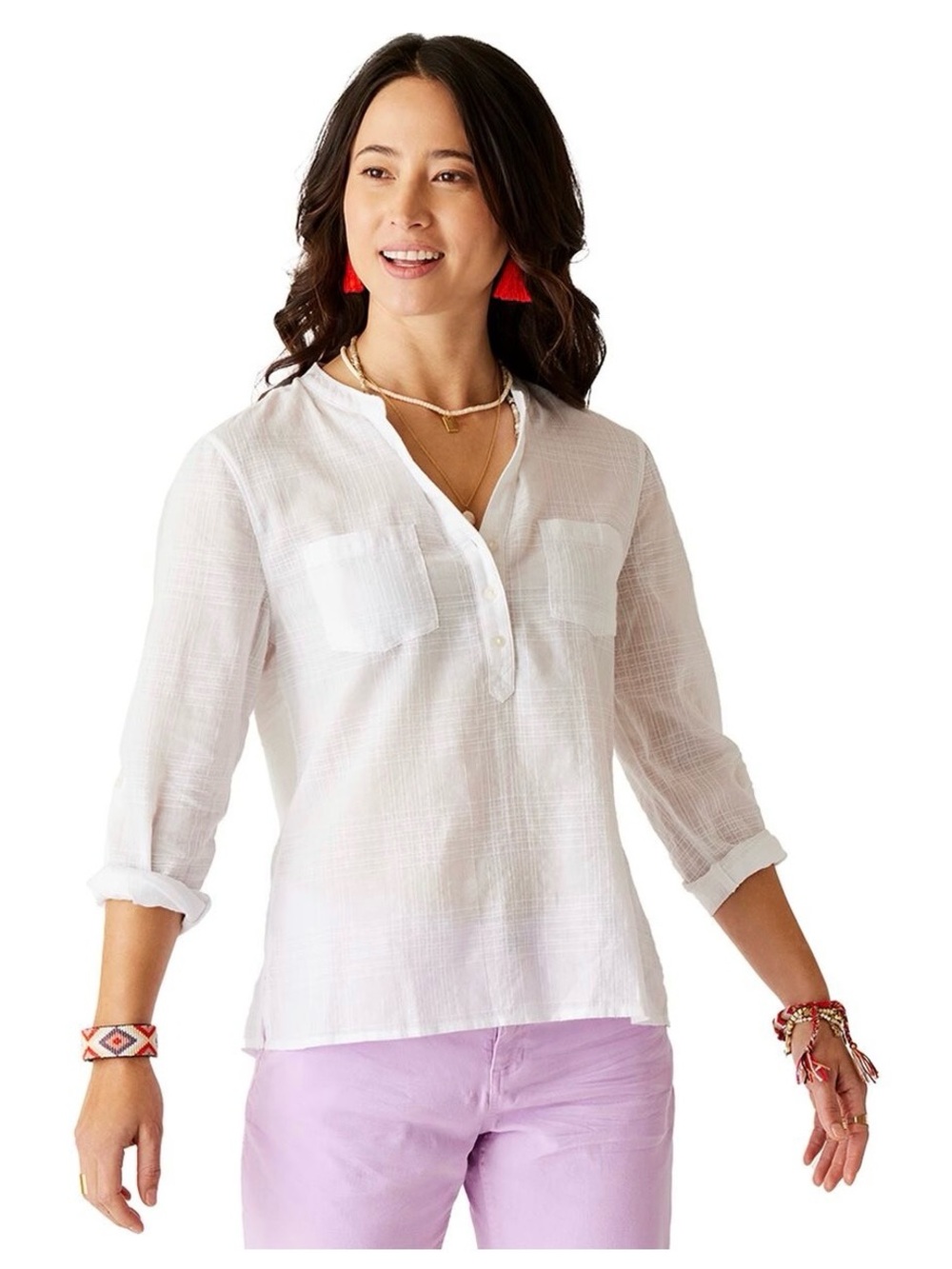 Carve Designs Dylan Textured Organic Cotton Gauze Roll Tab Women's Top Small